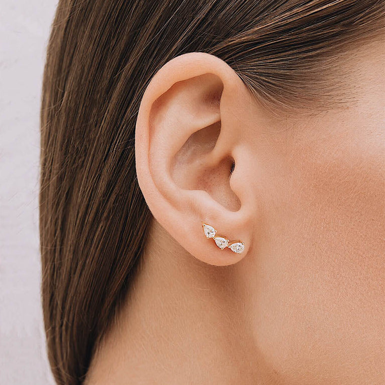 Arc Pear Diamond Stud Earrings