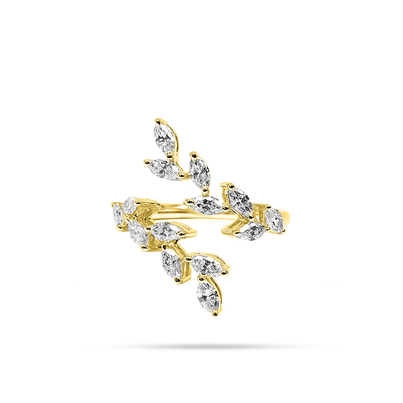Leaf Stem Marquise Diamond Open Ring