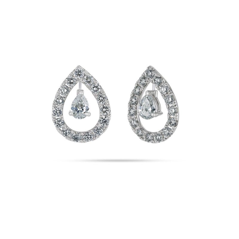 Floating Pear & Round Diamond Earrings