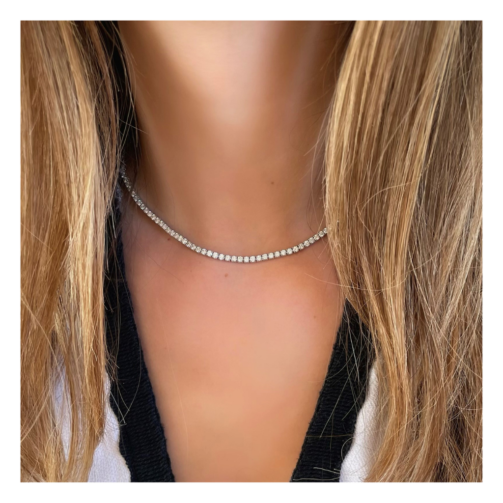 Diamond Tennis Necklace in 18K White Gold Solitaire Jewels Dubai