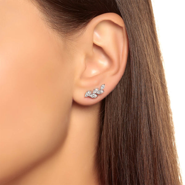 Leaf Climber Marquise Diamond Earrings